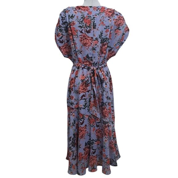 Chelsea 28 Floral Print Boho Chic Faux Wrap V Neck Multi Purple Dress Large NWT - Picture 3 of 16